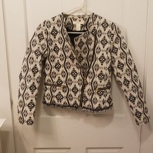 Pattern fringe bomber jacket